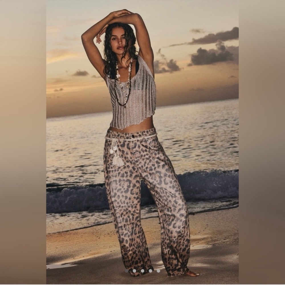 Free people good luck printed leopard barrel Jean - we the free